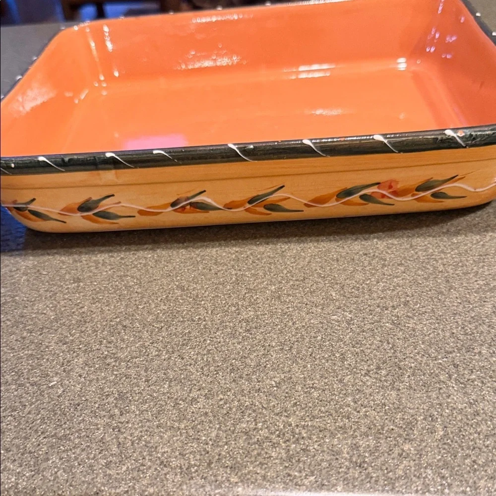 Furio Home Italy Terracotta Serving Platter Orange Hand Painted Floral Vine 12in
